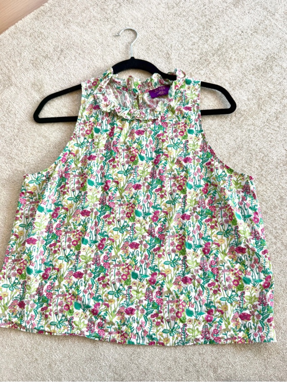 J.Crew x Liberty London Floral Ruffle Neck Top Large Pink Green